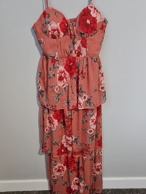 Crystal Doll Coral Pink Tiered Maxi Dress